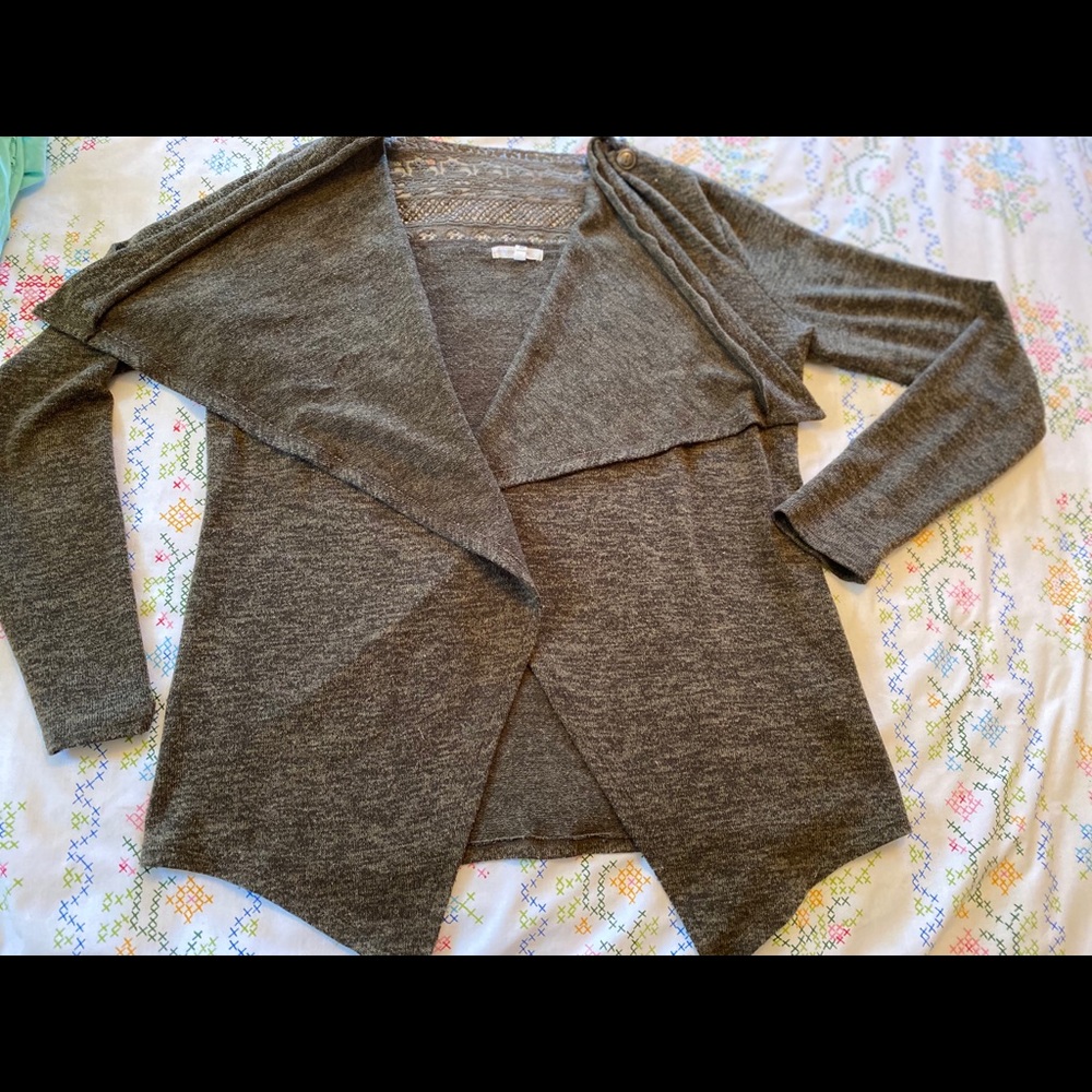 Olive Green Lace Back Shrug Sweater